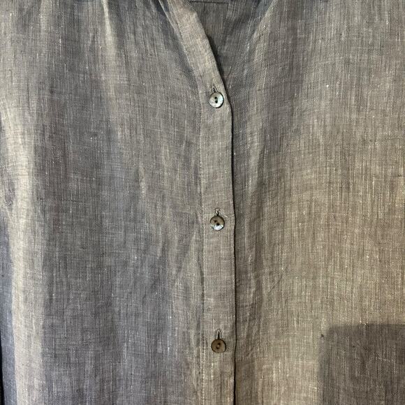 J. Jill Love Linen Blouse Tunic 100% Linen Heather Gray SZ Med Office Preppy - Picture 9 of 10